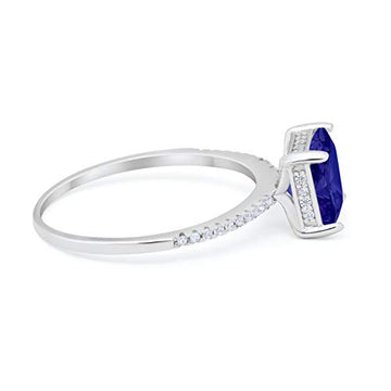 Cushion Cut Engagement Bridal Ring Simulated Blue Sapphire CZ 925 Sterling Silver